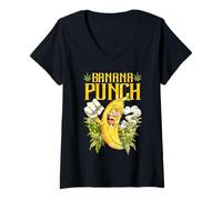 Donna Banana Punch Divertente Banana Fumare Cannabis Marijuana Maglietta con Collo a V