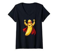 Donna Banana Super Hero Maglietta con Collo a V