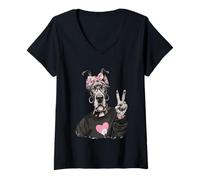 Donna Bandana Rosa con Scritta Great Dane Girl con Simbolo della Pace Maglietta con Collo a V