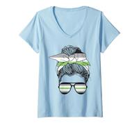 Donna Bandiera Agender Pride Maglietta con Collo a V