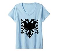 Donna Bandiera albanese Aquila doppia rossa Albania Shqipe Kosovo Maglietta con Collo a V