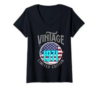 Donna Bandiera americana americana Edizione Limitata - Vintage 1971 Maglietta con Collo a V