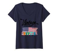 Donna Bandiera americana americana Edizione Limitata - Vintage 1974 Maglietta con Collo a V