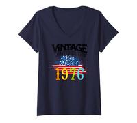 Donna Bandiera americana americana Edizione Limitata - Vintage 1976 Maglietta con Collo a V