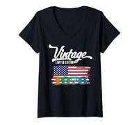 Donna Bandiera americana americana Edizione Limitata - Vintage 1976 Maglietta con Collo a V