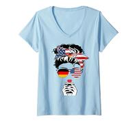 Donna Bandiera Americana con Scritta German American Coffee Mom Girl Sister Aunt Germany USA Flag Maglietta con Collo a V
