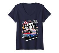 Donna Bandiera americana con scritta "Happy 4th of JULY", stile nostalgico Maglietta con Collo a V