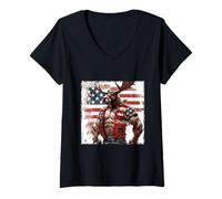 Donna Bandiera Americana della Mascotte dell'alce Americana Maglietta con Collo a V