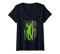 Donna Bandiera Americana Golf Swing USA Pride Maglietta con Collo a V