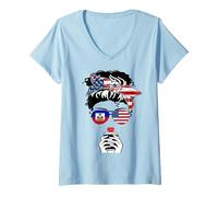 Donna Bandiera Americana haitiana caffè Mamma Ragazza Sorella Zia Haiti USA Maglietta con Collo a V