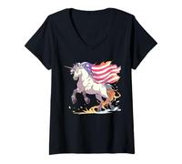 Donna Bandiera americana Unicorn It's Okay To Be A Unicorn Unicorn USA Maglietta con Collo a V