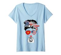 Donna Bandiera Americana vietnamita caffè Mamma Ragazza Sorella Zia Vietnam USA Maglietta con Collo a V