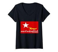 Donna Bandiera Aung San SUU KYI NLD Maglietta con Collo a V