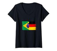 Donna Bandiera Brasile Germania per Tifosi Tedeschi Brasiliani Maglietta con Collo a V