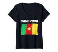 Donna Bandiera Camerun Vacanza Vintage Grunge Camerun Bandiera Maglietta con Collo a V