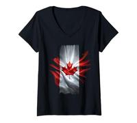 Donna Bandiera canadese del Canada - Grafica a colori di sfondo fresco Maglietta con Collo a V