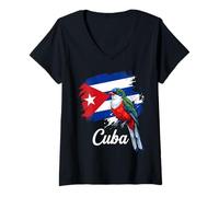 Donna Bandiera Cuba Tocororo Bird Patriotic Island Pride Maglietta con Collo a V