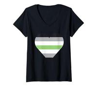 Donna Bandiera Cuore Agender Pride Maglietta con Collo a V