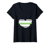 Donna Bandiera Cuore Agender Pride Maglietta con Collo a V