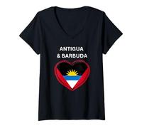 Donna Bandiera Cuore Antigua e Barbuda Maglietta con Collo a V