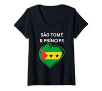 Donna Bandiera Cuore Sao Tomé e Principe Maglietta con Collo a V