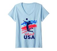 Donna Bandiera da pallavolo da Uomo con Scritta Support The Team Maglietta con Collo a V