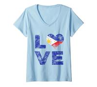 Donna Bandiera d'Amore delle Filippine Vintage Maglietta con Collo a V
