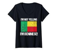 Donna Bandiera del Benin Retro con scritta in inglese "I'm Not Yelling I'm Beninese Country Flag Maglietta con Collo a V