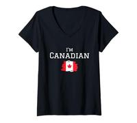 Donna Bandiera del Canada con scritta "I'm Canadian Proud That I'm From Canada Souvenir Maglietta con Collo a V