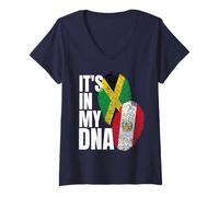Donna Bandiera del Dna del Mix giamaicano e Peruviano Maglietta con Collo a V