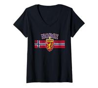 Donna Bandiera del Leone Norge Norvegia Stampa Distressed Maglietta con Collo a V