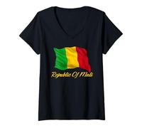 Donna Bandiera del Malian Patriottica Africana Uomini Donne Bambini Mali Maglietta con Collo a V
