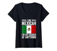 Donna Bandiera del Messico con Scritta I Am Mexican I'm Not Scared of Anything Maglietta con Collo a V