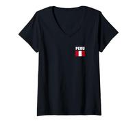 Donna Bandiera del Perù Pocket Design Orgoglio Nazionale Peruviano Maglietta con Collo a V