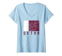 Donna Bandiera del Qatar Distressed Patriottica Uomini Donne Bambini Qatar Maglietta con Collo a V