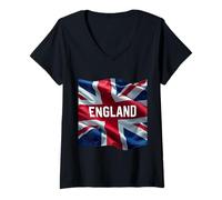 Donna Bandiera del Regno Unito Union Jack British England Flag Maglietta con Collo a V
