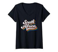 Donna Bandiera del Sud Africa Colori Classico Stile Vintage Maglietta con Collo a V
