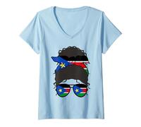 Donna Bandiera del Sud Sudan Ragazza Sud Sudan Donna Orgogliosa Maglietta con Collo a V