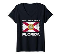 Donna Bandiera della Florida West Palm Beach, Design Invecchiato Maglietta con Collo a V