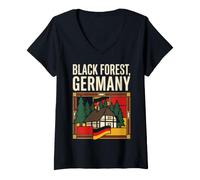 Donna Bandiera della Foresta Nera Germania Vintage Viaggio Natura Maglietta con Collo a V