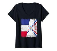 Donna Bandiera della Francia Assiria Orgoglio Assiro Design Maglietta con Collo a V