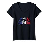 Donna Bandiera della Francia Triathlon Design ispirato al triatleta francese Maglietta con Collo a V