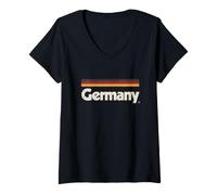 Donna Bandiera della Germania in Stile retrò, Colore: Nero Maglietta con Collo a V