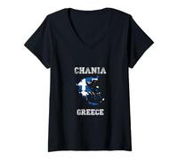 Donna Bandiera della Grecia Distressed Chania Pride Maglietta con Collo a V