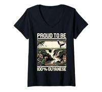Donna Bandiera della Guyana Casa Paese Patria Orgoglioso Guyana Roots Maglietta con Collo a V