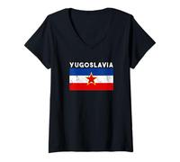 Donna Bandiera della Mappa della Jugoslavia, Jugoslavia Maglietta con Collo a V