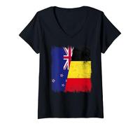 Donna Bandiera della Nuova Zelanda Belgio | Kiwi Belgian Roots Maglietta con Collo a V
