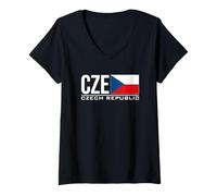 Donna BANDIERA DELLA REPUBBLICA CECA CODICE PAESE CZE GIOCHI SPORTIVI ATLETA Maglietta con Collo a V