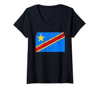 Donna Bandiera della Repubblica Democratica del Congo per Uomini, Donne, Bambini Maglietta con Collo a V