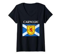 Donna Bandiera della Scozia con nome della famiglia Carnegie Scottish Clan Maglietta con Collo a V